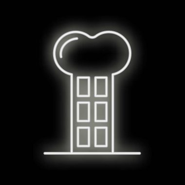 Lokanta, yemek ve mutfak teması için ideal siyah bir zemin üzerinde parlayan şefe benzeyen beyaz neon bir tabela.