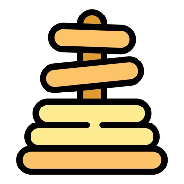 Bu renkli ikon, eğlence ve çocuk gelişimi için yüzüklerin istiflendiği klasik bir tahta oyuncak piramidine sahip.