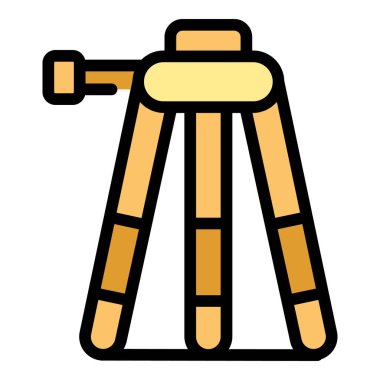 Ayarlanabilir bacakları olan, beyaz arkaplanda izole edilmiş, tahta tripodun basit vektör simgesi