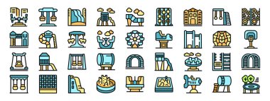 Oyun alanı simgeleri, çocukların eğlence alanlarının görsel bir temsilini sunan çeşitli oyun yapılarını resmeder