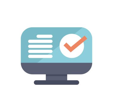 Ekranda işaretli simgeyi gösteren masaüstü bilgisayarı tamamlanmış bir görevi veya başarılı bir işlemi temsil ediyor