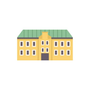 Beyaz arka planda izole edilmiş yeşil çatılı belediye binası cephesinin basit vektör çizimi