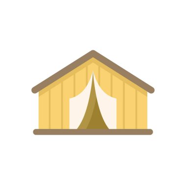 Yaz kamplarında dinlenmek için açık girişi olan tahta turist kamp çadırı.