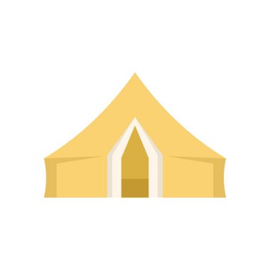 Sarı kamp çadırı, beyaz arka planda, düz bir şekilde izole edilmiş.