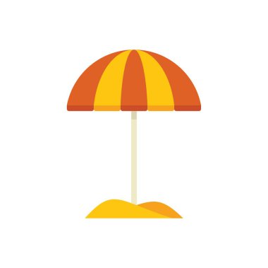 Çizgili plaj şemsiyesi güneşli bir günde gölge sağlar