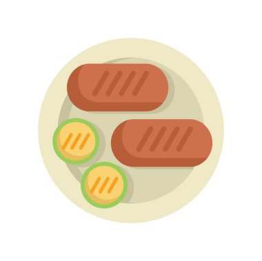 Izgara sosis ve kabak dilimleri yukarıdan izlenen bir tabakta servis edilir.