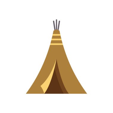 Bir çadırın minimalist vektör çizimi, geleneksel olarak hayvan derilerinden yapılmış konik bir çadır ve Kuzey Amerika 'daki düzlüklerin yerli halkları tarafından kullanılıyor, beyaz üzerinde izole edilmiş.