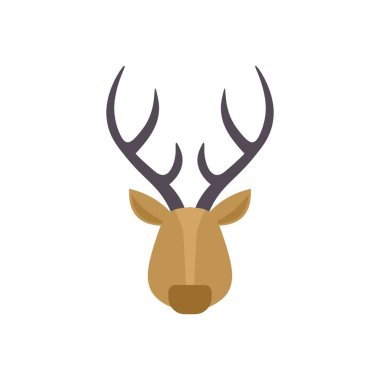 Geyik kafasının minimalist tasviri boynuzları beyaz arka planda izole edilmiş.