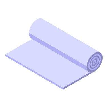 Lavanta yoga minderi kısmen yuvarlanmış, gevşemeyi teşvik ediyor ve izometrik görünümde egzersiz yapıyor