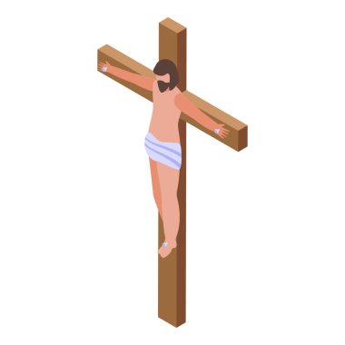 Çarmıhtaki İsa Mesih, insanlığın günahları için acı çekiyor, izometrik görüş