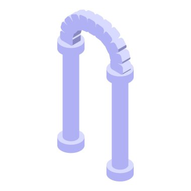 Taş kemer iki sütunun üzerinde duruyor, bir bağ ve istikrar hissi yaratıyor.