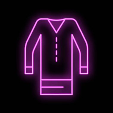 Neon sign of a pullover sweatshirt with v neck, glowing purple on black background clipart