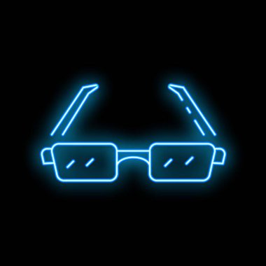 Siyah arkaplanda parlayan gözlüklerin mavi neon işareti vizyon kavramını temsil ediyor