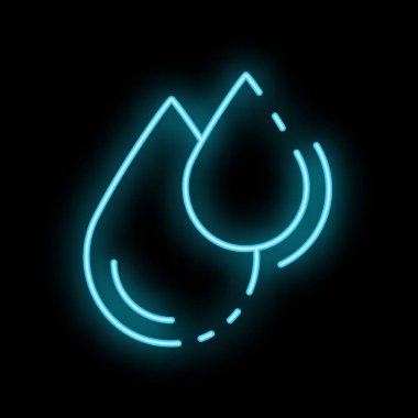 Koyu arkaplanda parlayan parlak mavi neon su damlası simgesi