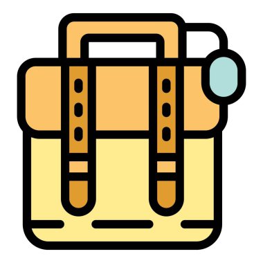 Tokalı sarı deri bir çantanın basit bir çizimi. İş, okul, moda veya seyahat projeleri için mükemmel.