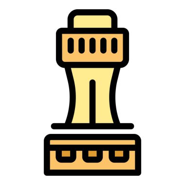 Bu vektör illüstrasyonu, seyahat, havacılık ve ulaşımla ilgili projeler için mükemmel bir taslak içeren cesur bir havaalanı kontrol kulesine sahiptir.