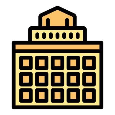 Birçok penceresi olan büyük bir binanın bu simgesi mimari kavramını temsil eder