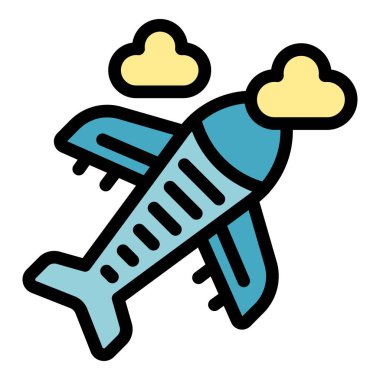 Bulutların arasında uçan bir uçağın yer aldığı minimalist illüstrasyon, hava yolculuğu ve turizm kavramını temsil ediyor