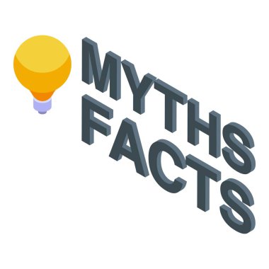 Isometric view of myths versus facts concept with light bulb, representing the importance of separating truth from fiction clipart