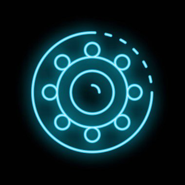 Siyah arkaplanda dönen neon mavi virüs simgesi