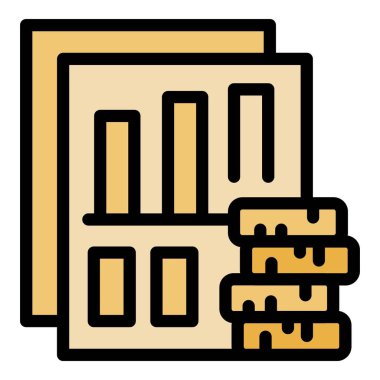 Bir iş raporunun basit vektör simgesi bir yığın madeni para ile artan karı gösterir