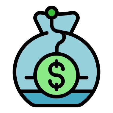 Bu vektör illüstrasyonunda para dolu bir para çantası var, artan zenginlik ve finansal başarıyı simgeliyor.