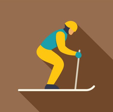 Skier wearing protective gear and holding ski poles, enjoying downhill skiing on snowy mountain slope clipart