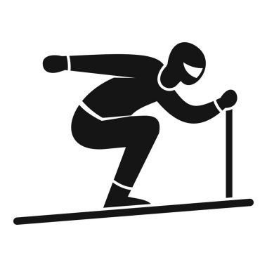 Profesyonel bir kayakçının silueti, denge ve itiş gücü için direklerle yokuş aşağı hızla gidiyor.