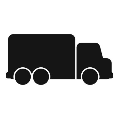Ulaşım ve lojistiği temsil eden basit bir siyah siluet simgesi olarak tasvir edilen bir teslimat kamyonunun yan görüntüsü