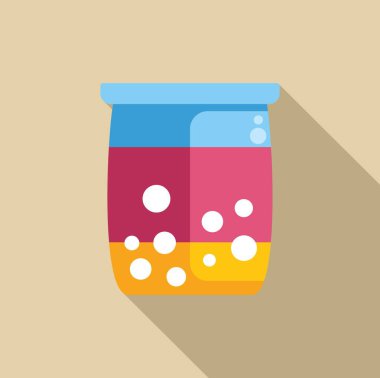 Temizlik ve tazeliği temsil eden renkli çizgili ve köpüklü deterjan ambalajı