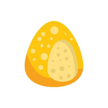 Beyaz arka planda yarım yumurta şekilli İsviçre peyniri resmi.