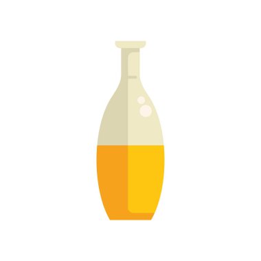 Beyaz arka planda izole edilmiş turuncu sıvı içeren cam şişenin basit vektör çizimi