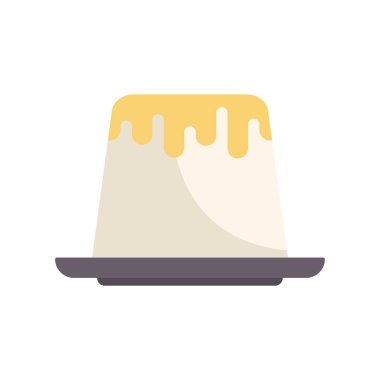 Yanlarından sos damlayan tatlı puding tabakta duruyor.