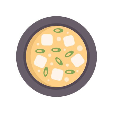 Soya peyniri ve soğanla süslenmiş, sıcak yemek için mükemmel bir kase miso çorbası.