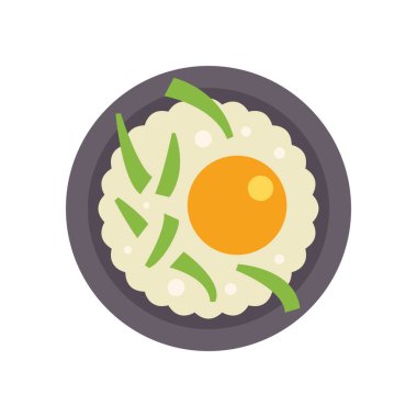 Tabakta soğan, klasik kahvaltı yemeği, minimalist renkli resimli sade vektör ikonu.