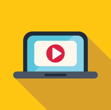 Sarı arkaplanda çalma düğmesi olan video oynatıcı görüntüleme filmi, çevrimiçi video konsepti, multimedya içeriği ve dijital eğlence