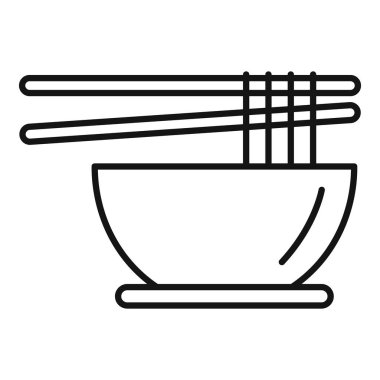 Yemek çubuklarını bir kase ramen ya da diğer Asya yemeklerinin üzerinde tutan basit çizimler bir yemek ya da restoranı temsil ediyor.