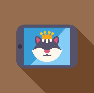 Taçlı bir kedi gösteren akıllı telefon online medyada evcil hayvanların etkisini sembolize ediyor