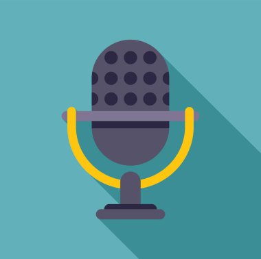 Stüdyo mikrofonu sesi düz, minimalist tarzda uzun gölgeli, podcast veya sesle ilgili projeler için ideal