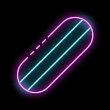 Parlak neon işareti, siyah arka planda parlayan hardallı klasik bir sosisli sandviçi gösteriyor.