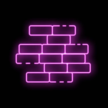 Parlayan neon renkli mor tuğla duvar siyah bir arkaplanda parlıyor.