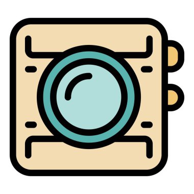 Eylem kamerası simgesi, taslak biçimi, macera tatili grafikleri ve web tasarımı için uygun