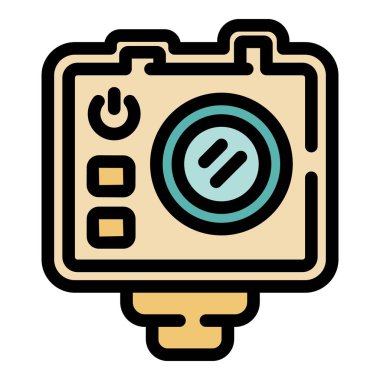 Güç düğmeli aksiyon kamerası, lens ve kontrol düğmeleri, ana simge doldurulmuş