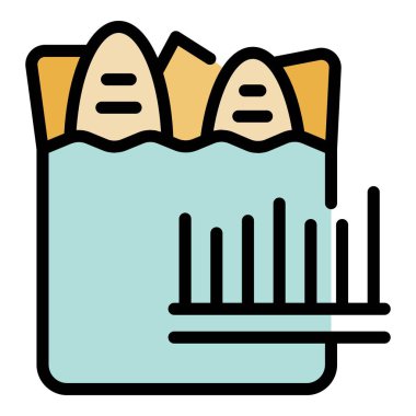 Çöp kutusuna atılmış ekmek ve bar grafiği artışı gösteren basit yiyecek atığı simgesi