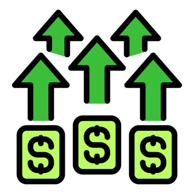 Artan karı sembolize eden üç dolar işaretinin üstündeki yeşil oklar.