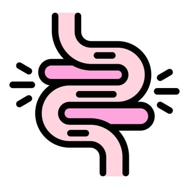 Bu vektör çizimi kırmızı bölgeler ve yayılan çizgilerle sembolize edilen acıdan muzdarip bir bağırsağı temsil ediyor.