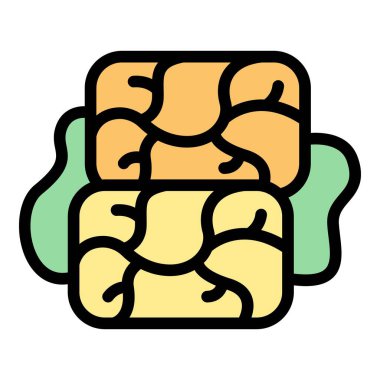 Bu vektör illüstrasyonunda genellikle vejetaryen ve vejetaryen mutfağında et yerine kullanılan wasabi ile iki dilim tempeh bulunur.