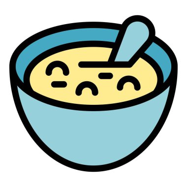 Çorba ve kaşıkla dolu mavi bir kâsenin basit bir simgesi.