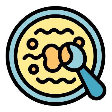 Bir tabak bebek mamasının basit bir ikonu kaşıkla yemek için hazırlanıyor.