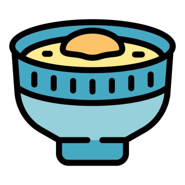 Çorba, erişte ve haşlanmış yumurtayla dolu ramen kasesinin basit düz vektör çizimi.
